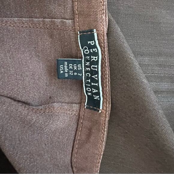 Peruvian Connection Brown Coated Premium Denim Pencil Skirt Size 2 - Picture 7 of 11